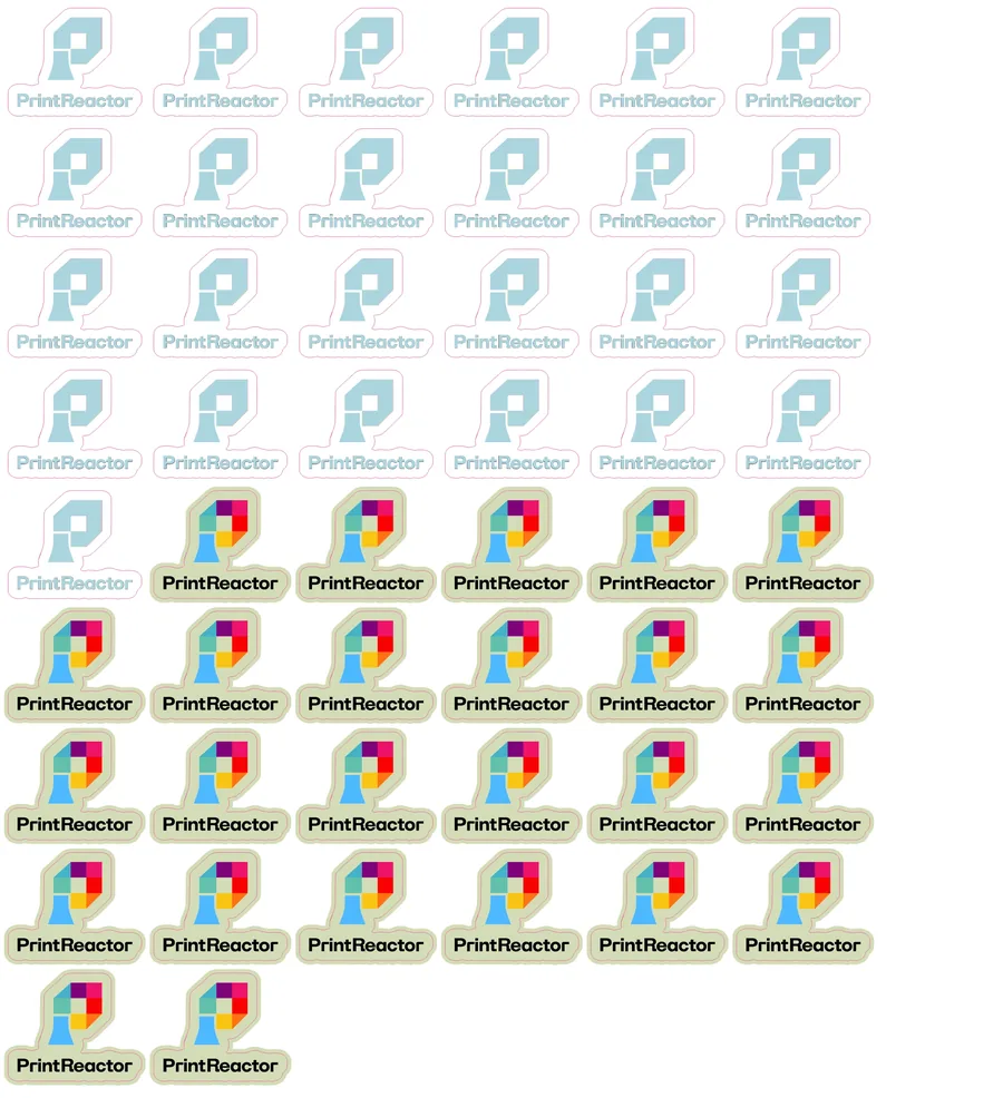 Standard grid-nested PrintReactor sticker gang sheet at 30 by 32.9 inches